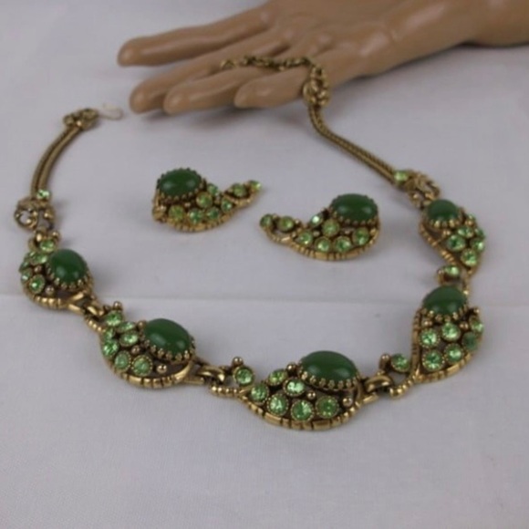 Vintage 1930s Designer Rhinestone Necklace Earrings 18" - Picture 2 of 6